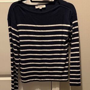 LOFT Dark Blue and Light Gray Striped Sweater